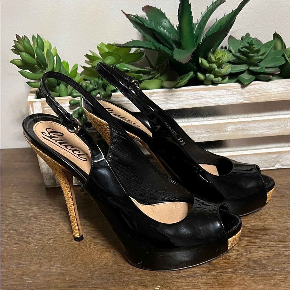 Gucci Black and Tan Slingback Heels